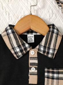 Baby Boy Plaid Print Sweatshirt & Hat - Black - View 5