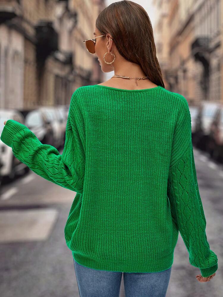 Guipure Lace Panel Drop Shoulder Sweater
