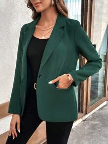 SHEIN LUNE Blazer de cuello con solapa con botón - Verde Oscuro - Ver 5