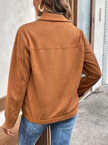 SHEIN LUNE Túi có nắp Nút phía trước Áo khoác - màu nâu - Xem 2
