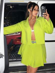 Flirla 大碼西裝領西裝外套&褶皺半身裙