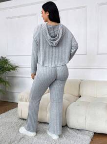 SHEIN EZwear 大碼落肩袖抽繩連帽衫和褲子 - 淺灰色 - 查看 2