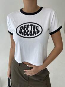 DAZY 字母圖案滾邊T恤 - 白色 - 查看 1