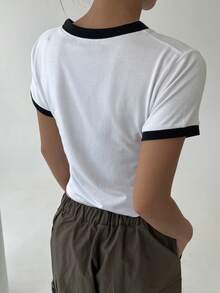 DAZY 字母圖案滾邊T恤 - 白色 - 查看 2