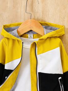 Bebé niño Cazadora de color combinado con cremallera con capucha sin camiseta - Multicolor - Ver 3