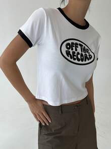 DAZY 字母圖案滾邊T恤 - 白色 - 查看 3