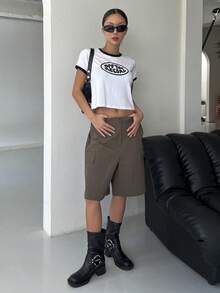 DAZY 字母圖案滾邊T恤 - 白色 - 查看 7