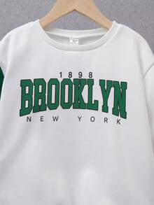 SHEIN Tween Boy Letter Graphic Two Tone Sweatshirt & Sweatpants - Multicolor - View 3