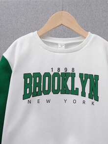 SHEIN Tween Boy Letter Graphic Two Tone Sweatshirt & Sweatpants - Multicolor - View 10