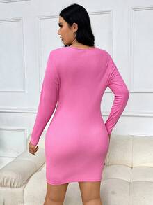 SHEIN EZwear 大碼愛心鏤空前緊身洋裝 - 粉色 - 查看 2