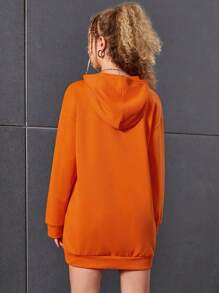 Chica adolescente Vestido con capucha con estampado de letra de hombros caídos sin cinturón