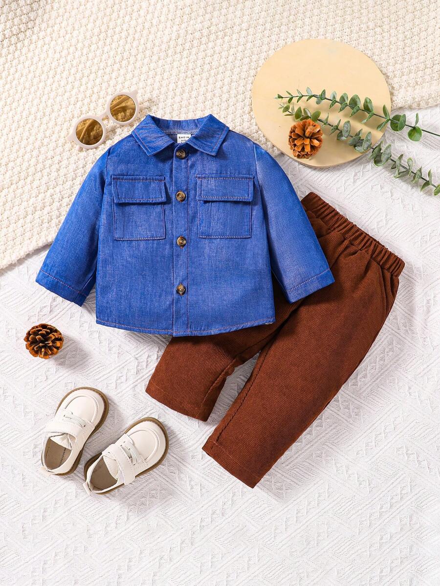 男嬰翻蓋口袋襯衫和褲子