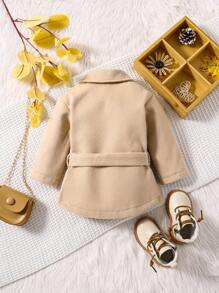 Đứa bé gái Chi tiết về Flap Thắt lưng Áo khoác - Màu Khaki - Xem 2