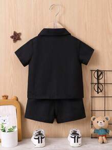 SHEIN Baby Boy Solid Button Front Shirt & Shorts Without Tee