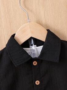 SHEIN Baby Boy Solid Button Front Shirt & Shorts Without Tee