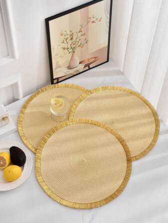 4入组/套桌子極簡流蘇邊圓形餐墊