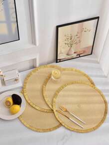 4入组/套桌子極簡流蘇邊圓形餐墊 - 米色 - 查看 3