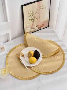 4入组/套桌子極簡流蘇邊圓形餐墊 - 米色 - 查看 4