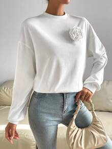 SHEIN Essnce 3D Thả vai Áo nỉ - trắng - Xem 3