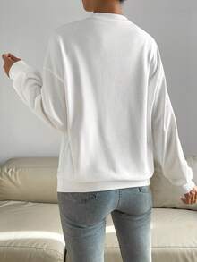 SHEIN Essnce 3D Thả vai Áo nỉ - trắng - Xem 2