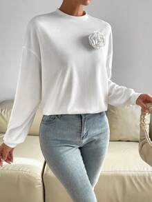 SHEIN Essnce 3D Thả vai Áo nỉ - trắng - Xem 6