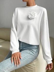 SHEIN Essnce 3D Thả vai Áo nỉ - trắng - Xem 4