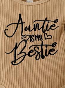 SHEIN Playful Pals 女嬰標語圖案連身背心&愛心圖案前蝴蝶結背帶洋裝＆ 頭巾 - 彩色 - 查看 4