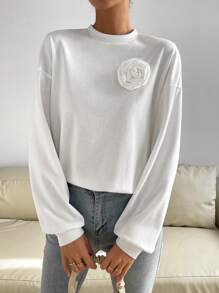 SHEIN Essnce 3D Thả vai Áo nỉ - trắng - Xem 1