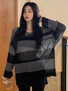 DAZY Jersey de hombros caídos a rayas transparente sin sujetador