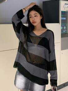 DAZY Jersey de hombros caídos a rayas transparente sin sujetador
