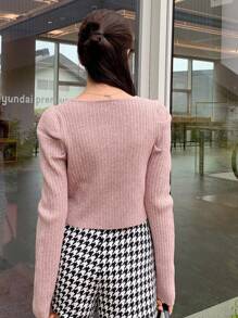 DAZY 纯色甜心领罗纹针织毛衣秋季 - 藕粉色 - 查看 2