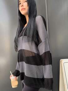 DAZY Jersey de hombros caídos a rayas transparente sin sujetador