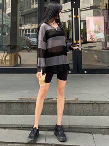 DAZY Jersey de hombros caídos a rayas transparente sin sujetador