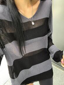 DAZY Jersey de hombros caídos a rayas transparente sin sujetador