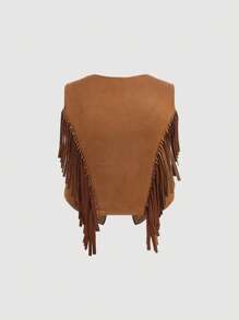 SHEIN MOD Hơn Thêu hoa Viền rìa Áo khoác vest Không có áo sơ mi - màu nâu - Xem 2