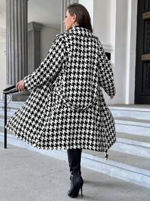 SHEIN Privé Plus Houndstooth Print Lapel Neck Overcoat