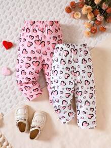 Baby Girl 2pcs Heart Print Pants - Multicolor - View 1