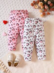 Baby Girl 2pcs Heart Print Pants - Multicolor - View 2