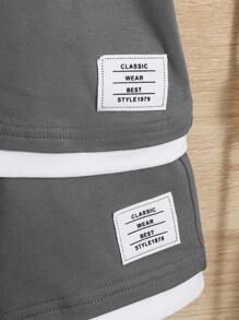 SHEIN 男嬰字母補丁細節拼接邊T恤和短褲