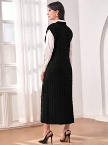 Mulvari 1入組絞花針織毛衣洋裝（無腰帶） - 黑色 - 查看 2