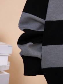 SHEIN Chico preadolescente Jersey de dos tonos de hombros caídos - Negro - Ver 5