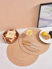 2 gói Thảm trải bàn dệt trơn, Thảm trải bàn tròn Polyester - Màu Khaki - Xem 1