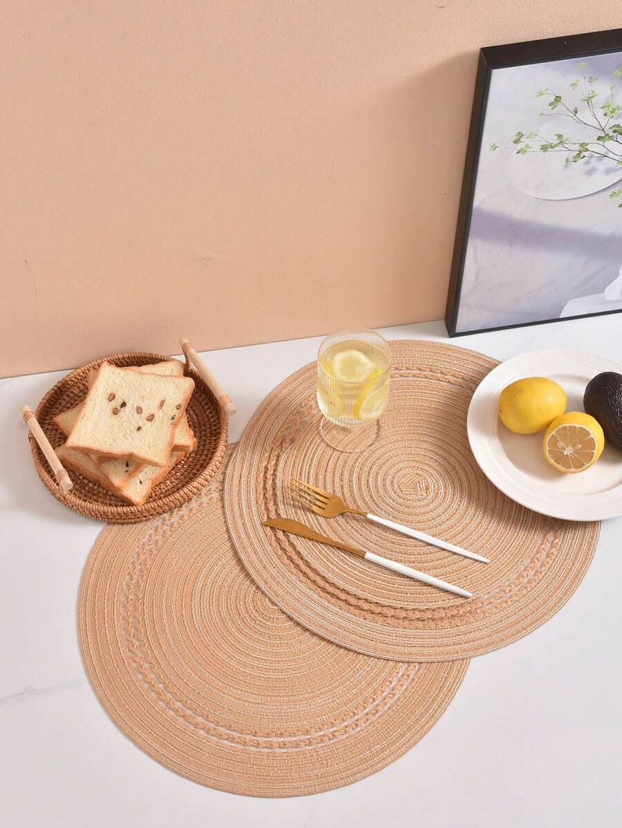 2 gói Thảm trải bàn dệt trơn, Thảm trải bàn tròn Polyester - Màu Khaki - Xem 1