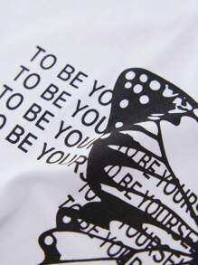 RueChic Tween Girl Butterfly & Slogan Graphic Two Tone Tee - Black and White - View 3