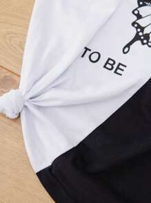 RueChic Tween Girl Butterfly & Slogan Graphic Two Tone Tee - Black and White - View 6