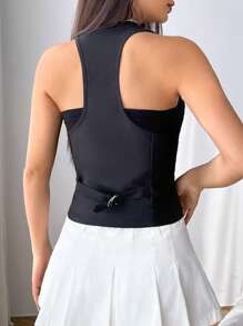 SHEIN EZwear Women's Y2k Vintage Black Button Front Waistcoat In Fall/Winter - Black - View 2