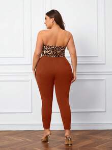 SHEIN Essnce Plus Leopard Print Belted Tube Jumpsuit - Brown - View 2