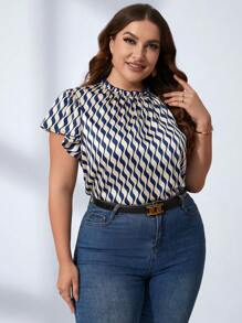 SHEIN Clasi 優雅褶皺邊全身印花加大襯衫