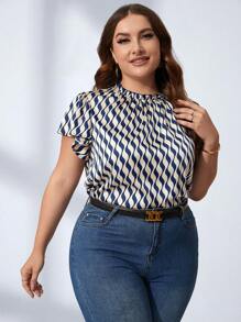 SHEIN Clasi 優雅褶皺邊全身印花加大襯衫