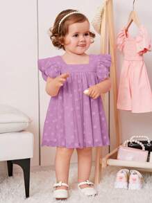 揉皺純色嬰童（女）連衣裙 - 紫丁香色 - 查看 4